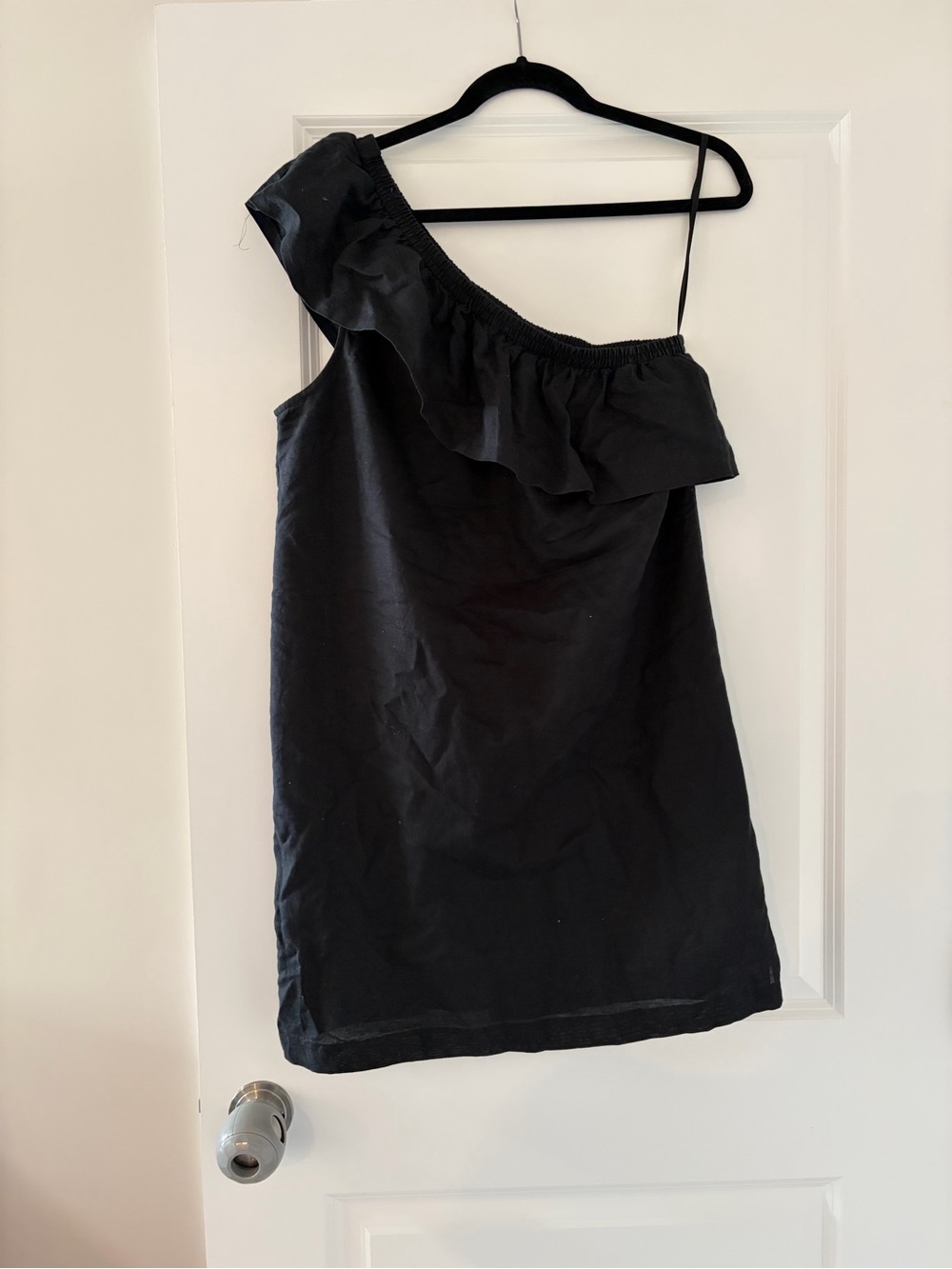 J. Crew Black One-Shoulder Ruffle Dress
